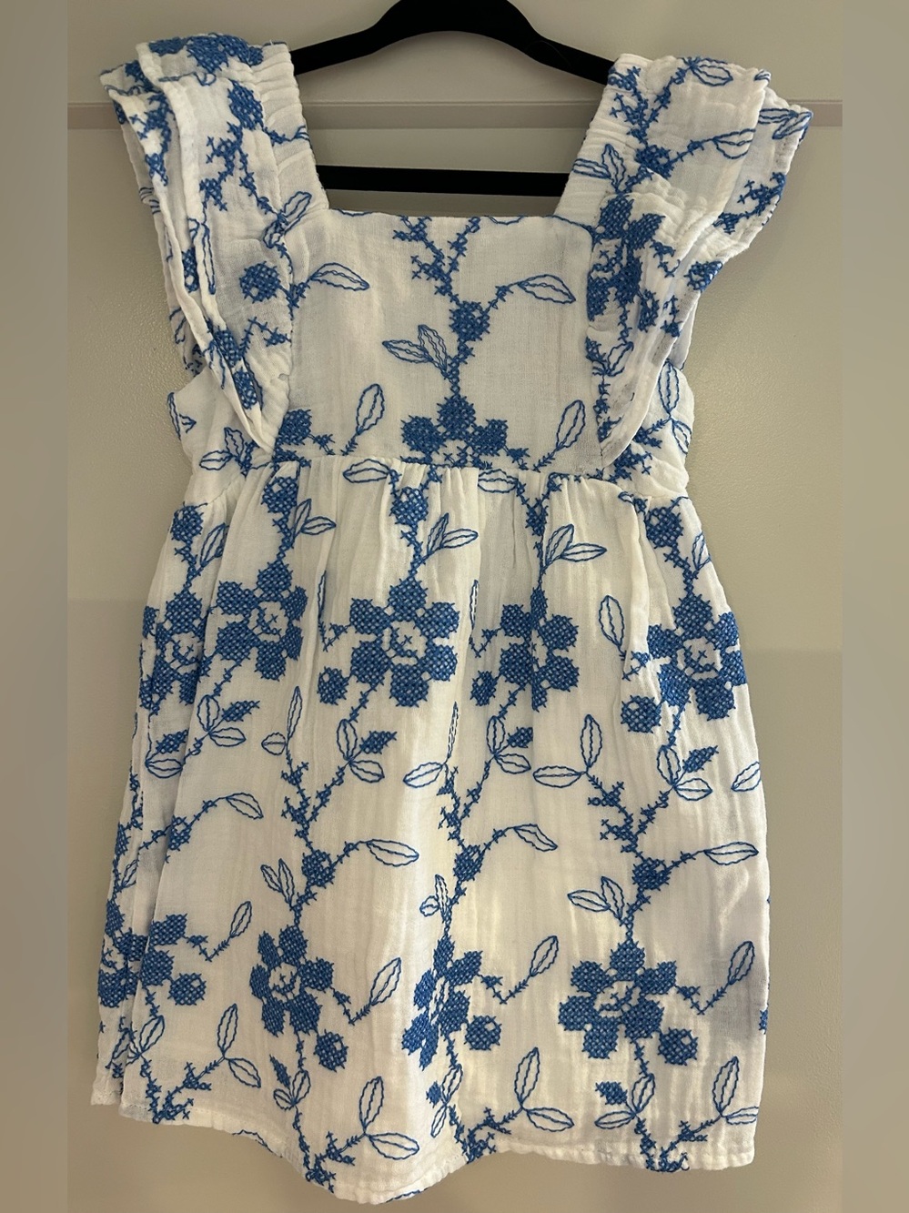 White & Blue Floral Dress - Lightweight Sleeveless